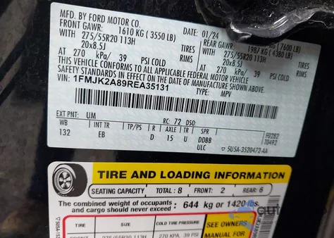 2024 Ford Expedition Limited Max z USA, uszkodzony, nr VIN 1FMJK2A89REA35131